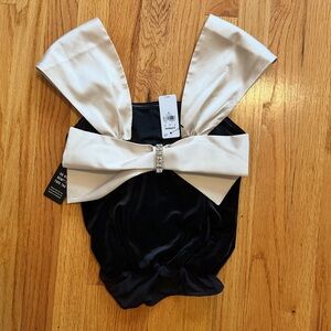 EXPRESS Velvet Square Neck Satin Rhinestone Boe Bodysuit Size XS NWT